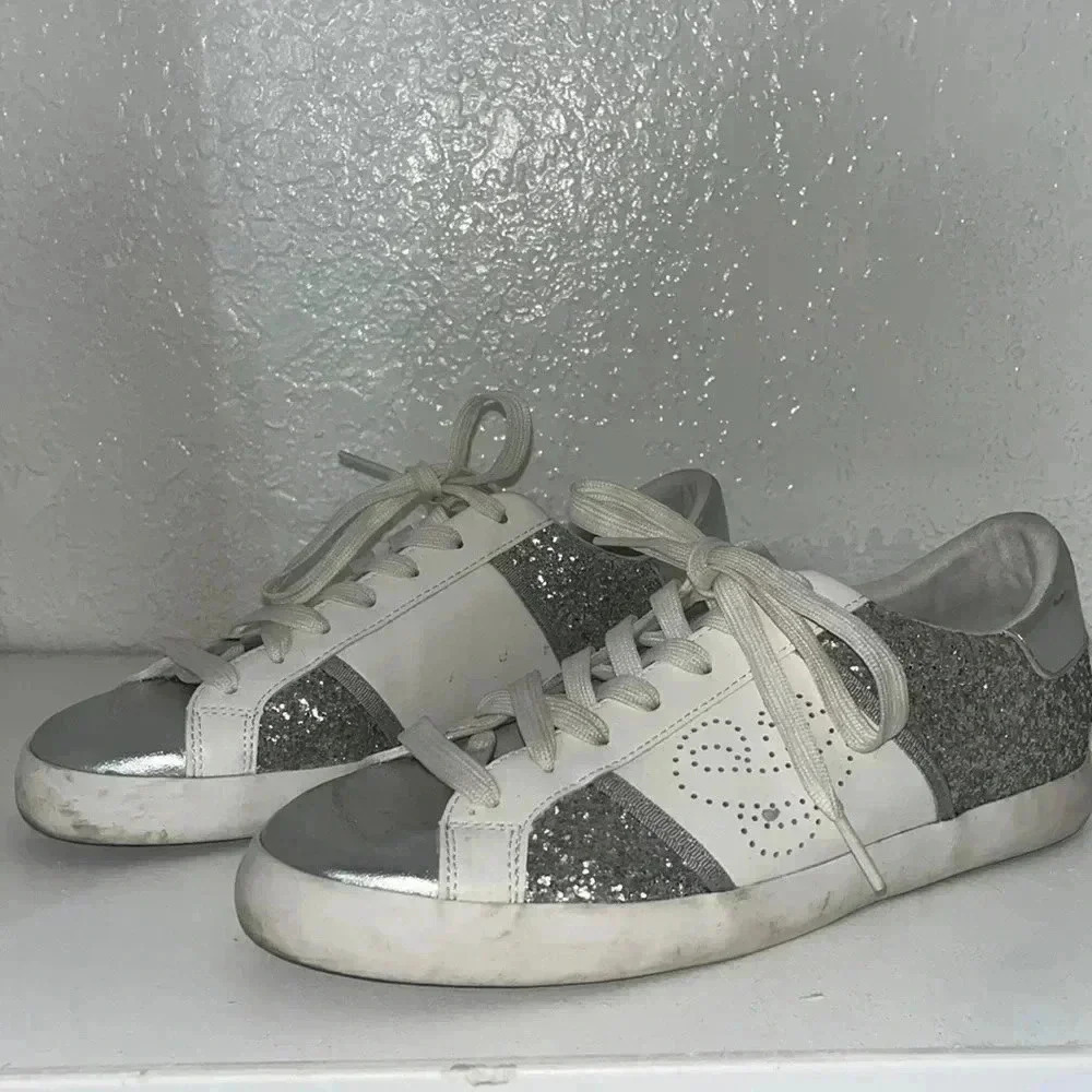 Sam &libby Alina silver glitter lace up sneakers shoes size 9